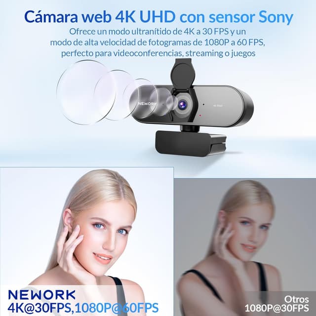 Thumbnail 7 de NEWORK Cámara Web 4K UHD con Micrófonos Duos y Privacidad 🎥