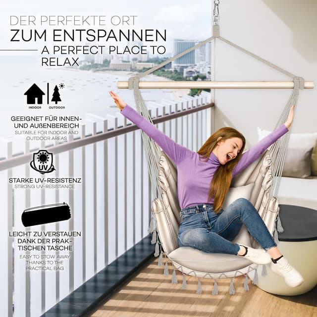 Thumbnail 6 de tillvex Hängesessel mit 2 herausnehmbaren XXL-Kissen, Getränkehalter & Bücherfach
