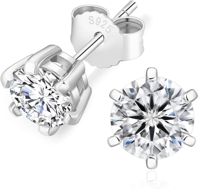 Detalle de KRKC&CO Moissanite Ohrringe aus 925 Silber für Damen – runder Moissanit, VVS1, D-Farbe, 4–7,5 mm