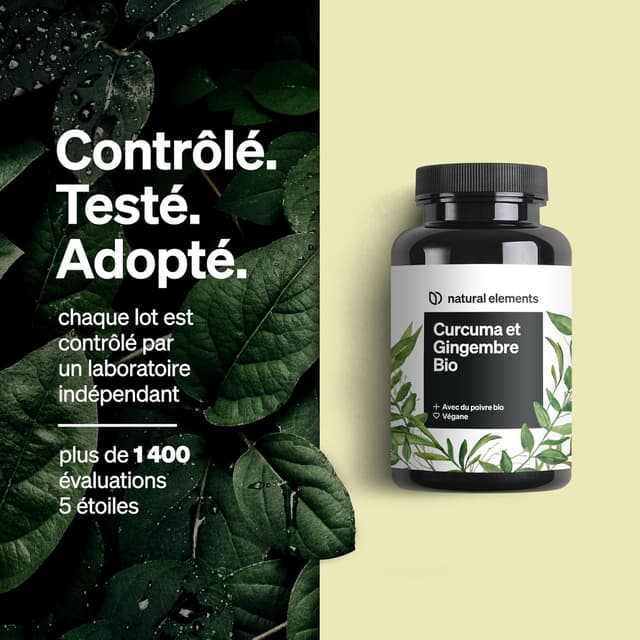 Detalle de Natural Elements Curcuma & Gingembre Bio hautement dosé (4440 mg) – 180 gélules