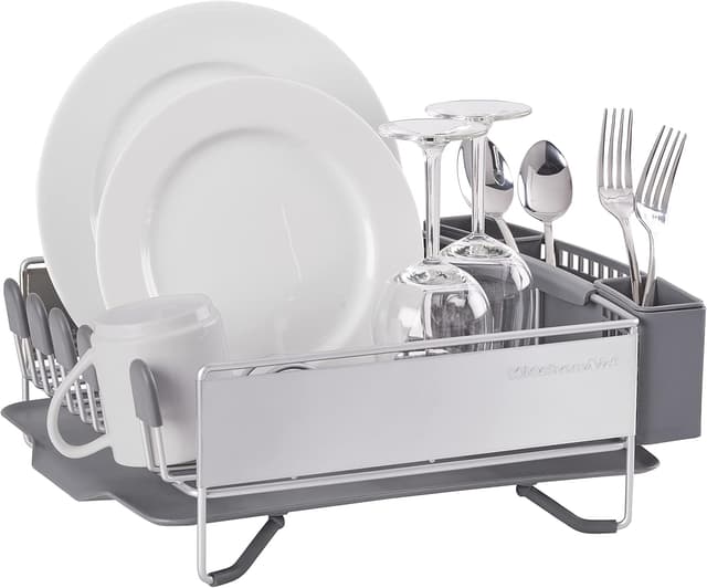 Detalle de KitchenAid Compact Space Saving Dish Rack (Removable Flatware Caddy, Angled Drainboard) — Satin Gray, 15-by-13.25-Inch