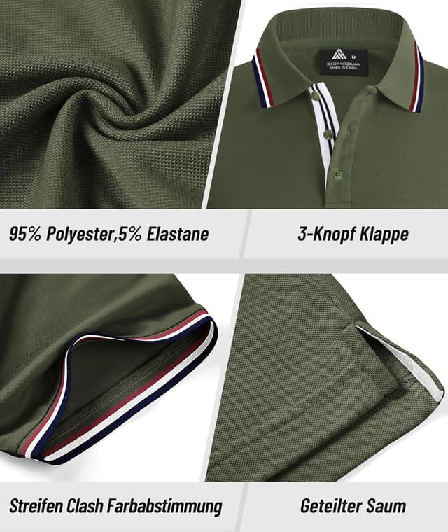 Detalle de SwissWell set 3 polo da uomo traspiranti a manica corta (95% poliestere + 5% spandex)