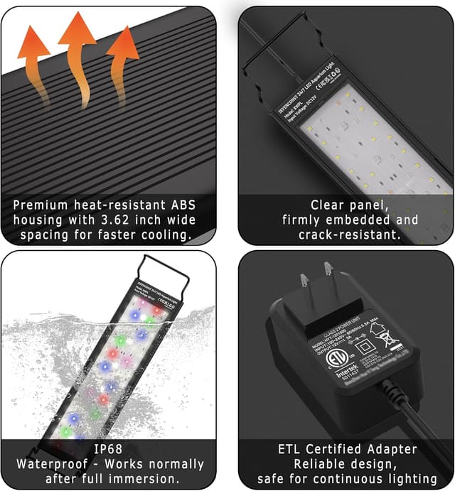 Detalle 2 de SEVENCONST 24/7 Mode LED Aquarium Light for 18–24 Inch Tanks (IP68, full spectrum sunrise–moonlight)