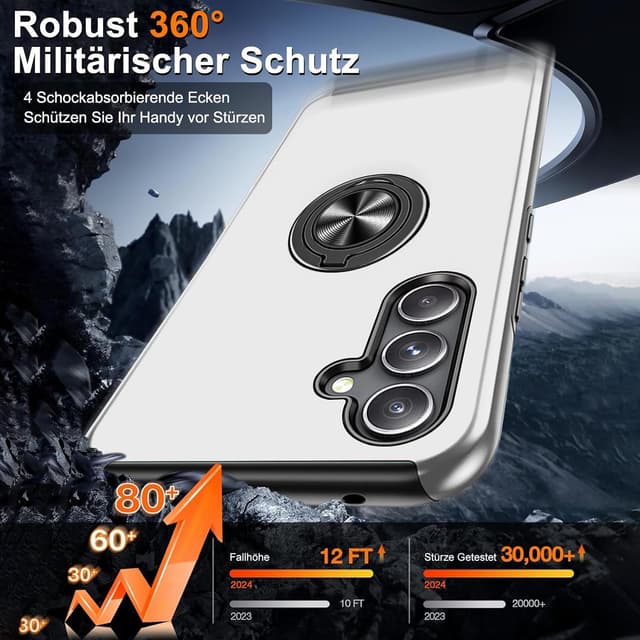 Detalle de Vaki Handyhülle für Samsung Galaxy A35 5G mit 360° magnetischem Ringständer und Schutzfolie (Silber)