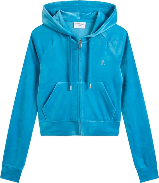 Detalle de Juicy Couture Damen Madison Hoodie Kapuzensweatjacke aus Velour-Mix mit Reißverschluss