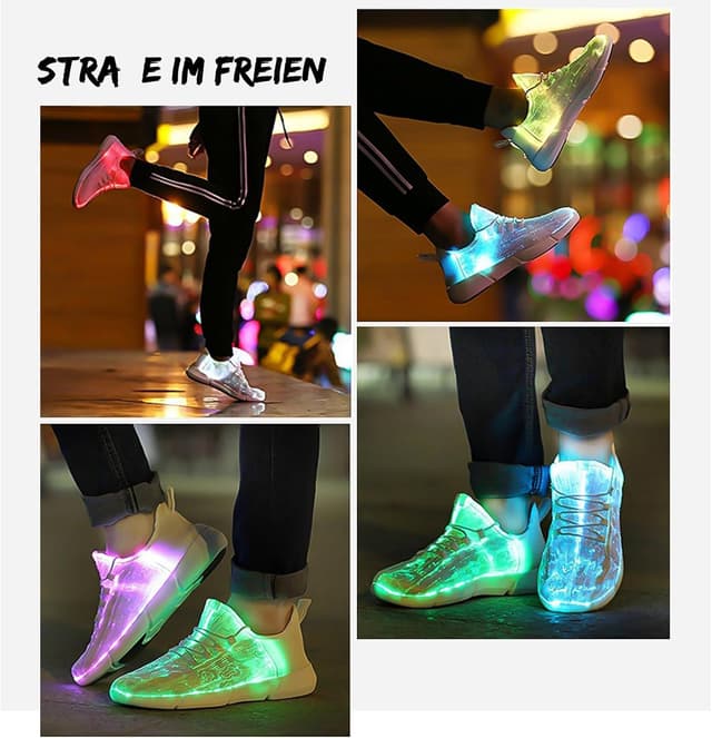 Detalle de Shinmax Chaussures LED lumineuses rechargeables USB – baskets à fibre optique unisexes (7 couleurs, 4 modes)