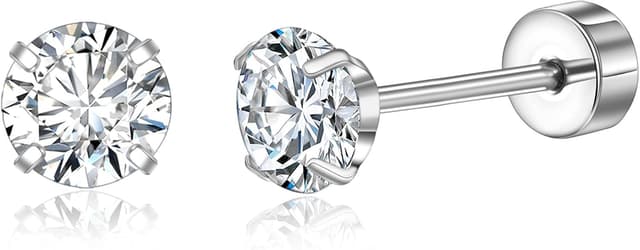 Detalle de Titan Ohrstecker Hypoallergen G23 mit Schraubverschluss und Zirkonia (3/4/5 mm)