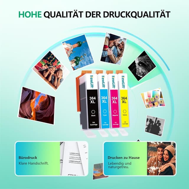 Detalle 2 de NewLift 364XL Multipack (4er-Pack) kompatible Druckerpatronen für HP 364 XL – schwarz, cyan, magenta, gelb