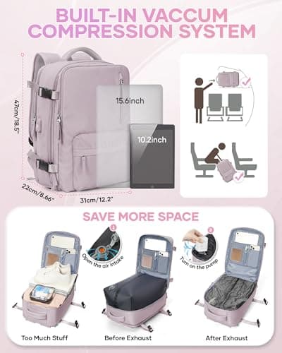 Detalle de SZLX Mochila de vacío para equipaje de mano (cabina) con bomba y compresión, tamaño Ryanair