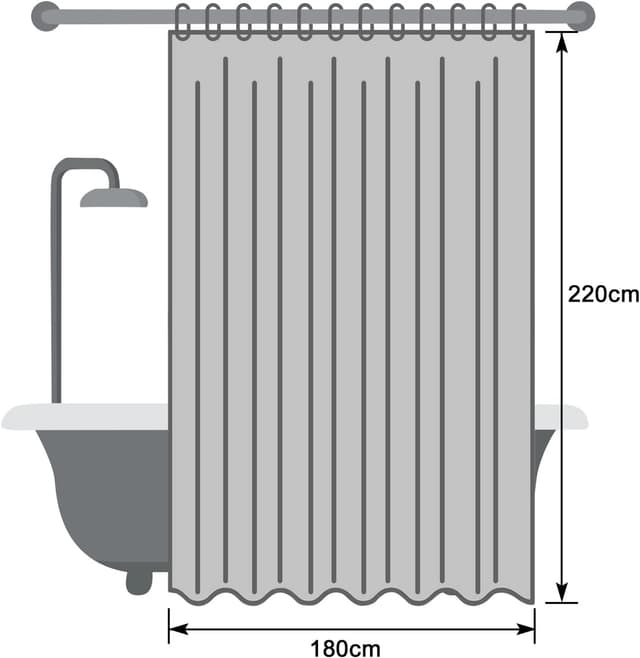 Thumbnail 6 de Rideau de douche EurCross gris 180 × 220 cm imperméable avec 12 anneaux métalliques