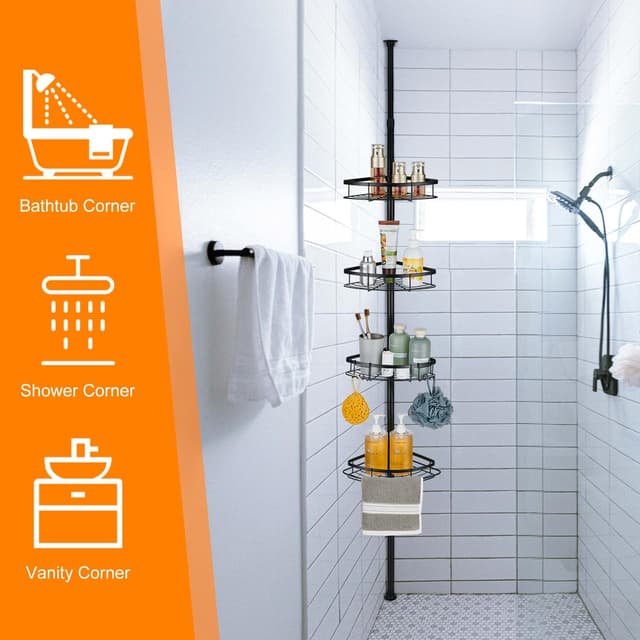 Thumbnail 2 de Wopeite étagère de douche télescopique réglable 73-265 cm sans perçage, 4 paniers en acier inoxydable, noir