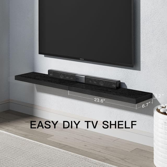 Detalle de STOREMIC Floating Shelves Black 60cm (Set of 2) – Easy to install wall shelves for bedroom, bathroom, office and living room