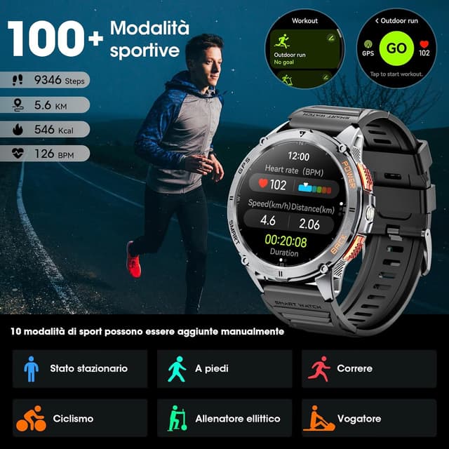 Detalle de GPS smartwatch uomo 1,43" AMOLED militare