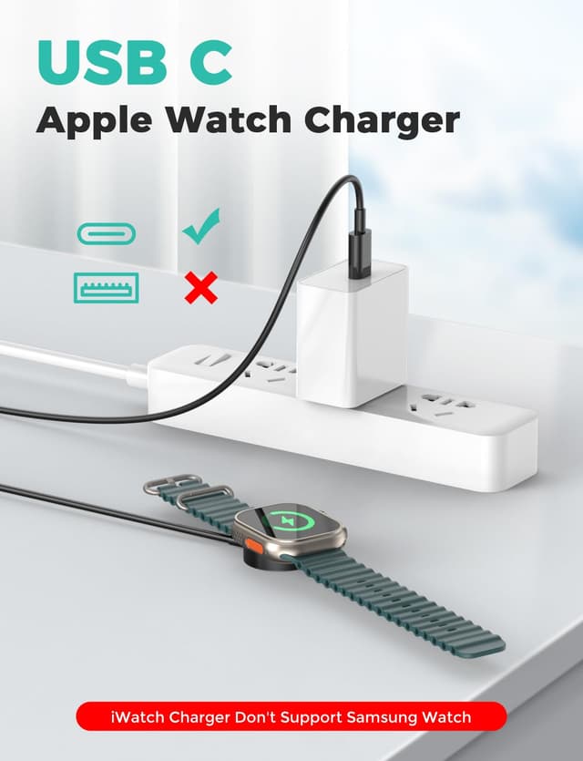 Detalle 2 de Magnetisches USB-C Ladekabel für Apple Watch – Schnellladegerät für iWatch Series 11/10/9/8/7/6/SE/Ultra (schwarz)
