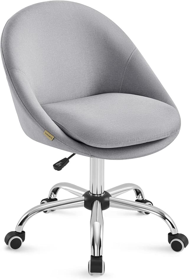 Detalle de SONGMICS Sedia da Studio OBG020G01 girevole 360° in cotone-lino, regolabile in altezza, grigio tortora