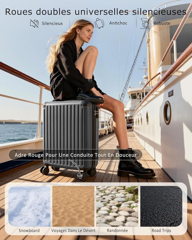 Detalle de COOLIFE Valise cabine 55 x 35 x 20 cm + sac sous vide, serrure TSA et 4 roulettes jumelées (gris)