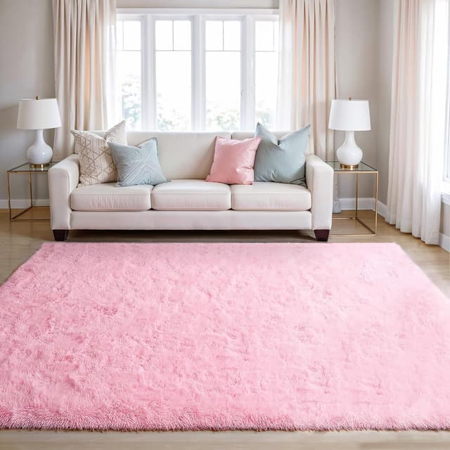 Detalle de Tapis BEIMO Shaggy rose à poils longs 160x230 cm avec envers antidérapant