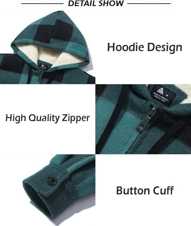 Thumbnail 4 de SCODI Men's Flannel Shirt Jacket Sherpa Lined Coat