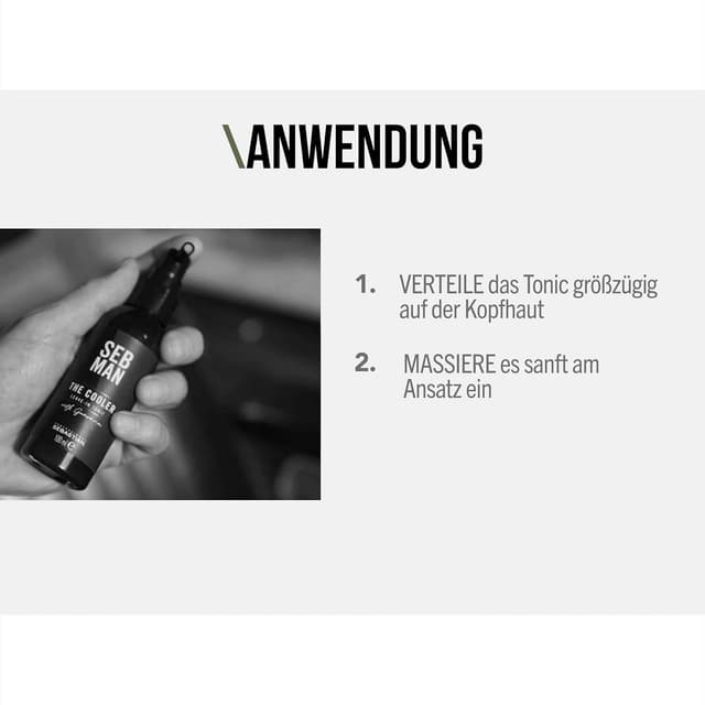 Detalle de SEB MAN THE COOLER Leave-in Hair Tonic mit Guarana-Extrakt (100 ml) – Kopfhaut-Tonikum für frische Textur