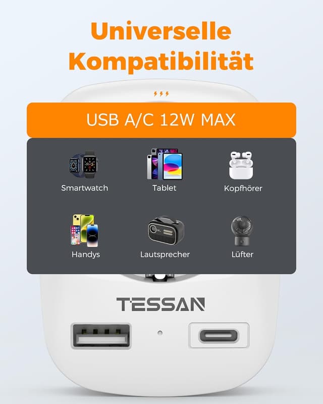 Detalle 2 de TESSAN Italien-Reiseadapter mit USB, 4000 W