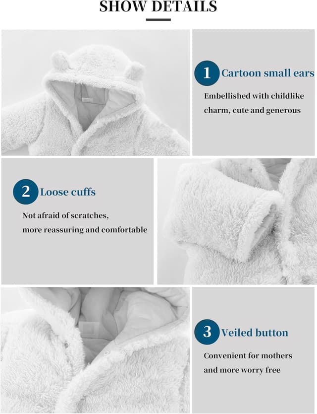 Detalle de Voopptaw Warm Baby Winter Jumpsuit Fleece Romper Suit (0–12 months) with Hood