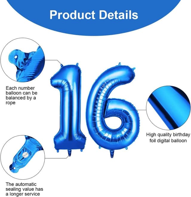 Thumbnail 2 de OFFCUP Blue Number 16 Balloons