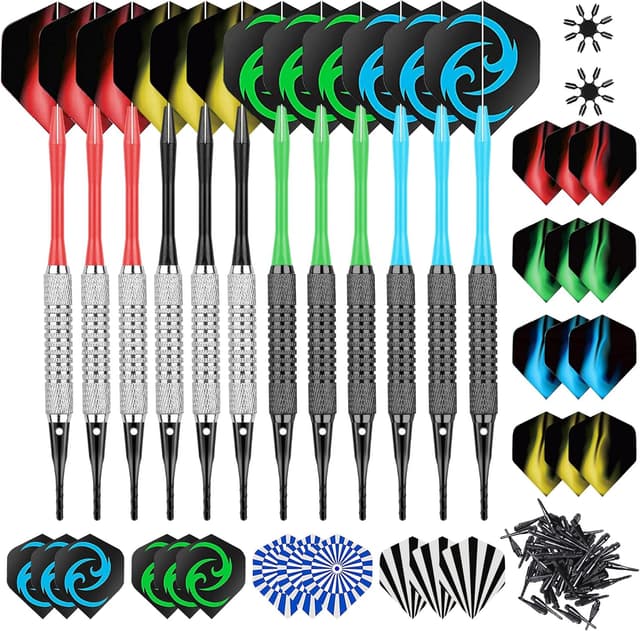 Detalle de CareGames 12-teilige Softdart-Set (16 g) mit PVC-Schäften und 24 Ersatzspitzen