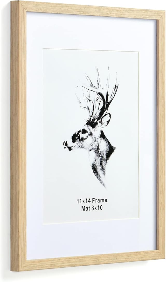 Detalle 2 de Yaetm 11x14 Wood Picture Frame Set (with Mat) for 8x10 Photos, Solid Oak Look, 4-Pack