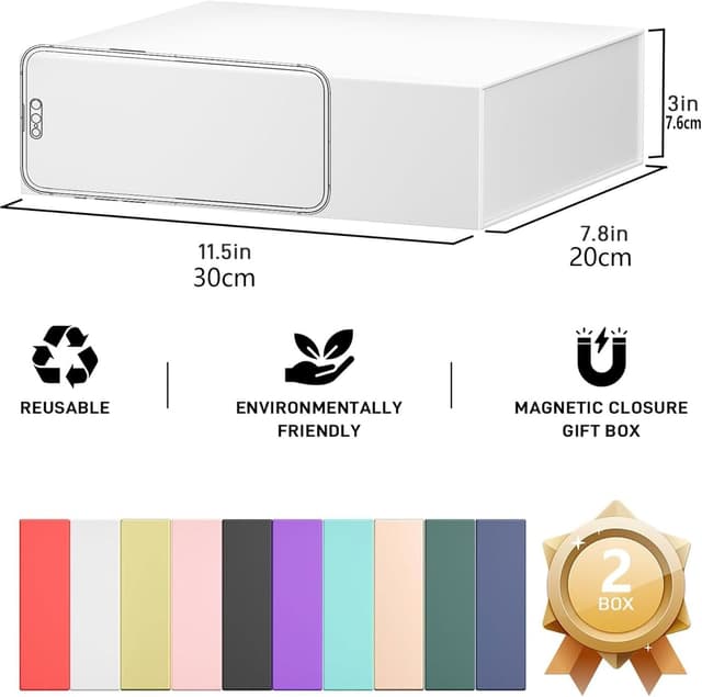 Detalle de eascity 2er-Set Geschenkboxen mit magnetischem Verschluss (30×20×7,6 cm) – rechteckig, klappbar, weiß