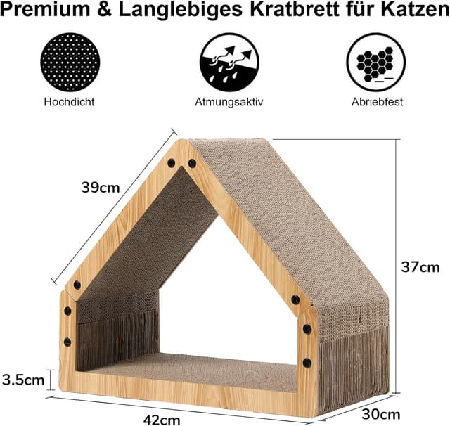 Detalle de FUKUMARU Kratzbrett Katzen (extralang, 42 cm) aus Wellpapier im Katzenhaus-Design