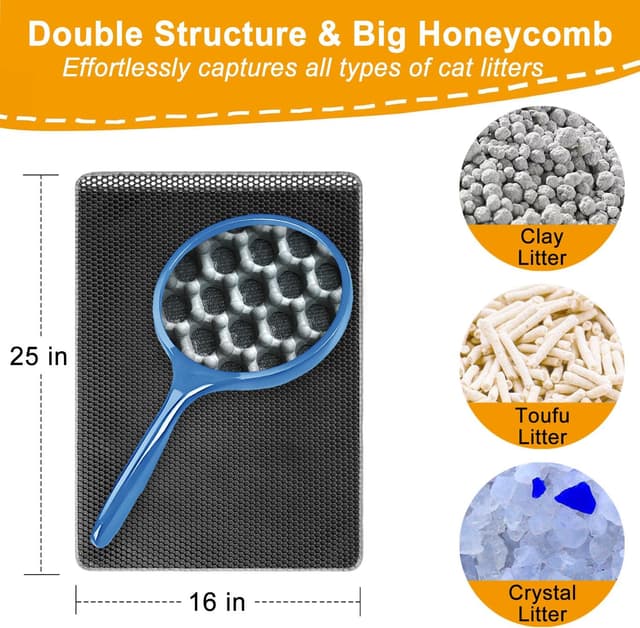 Thumbnail 1 de Cat Litter Mat 25" x 16" honeycomb trap for cats 🐾