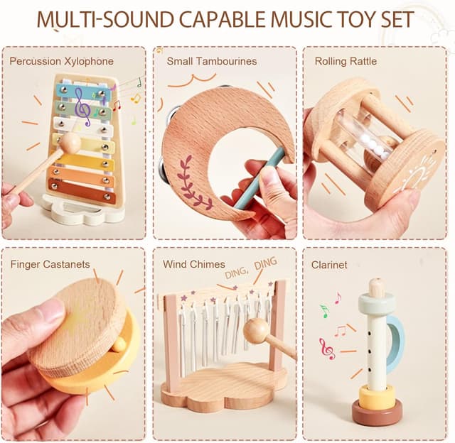 Detalle 2 de Smartwo Kids Musical Instruments wooden toy set 🎶
