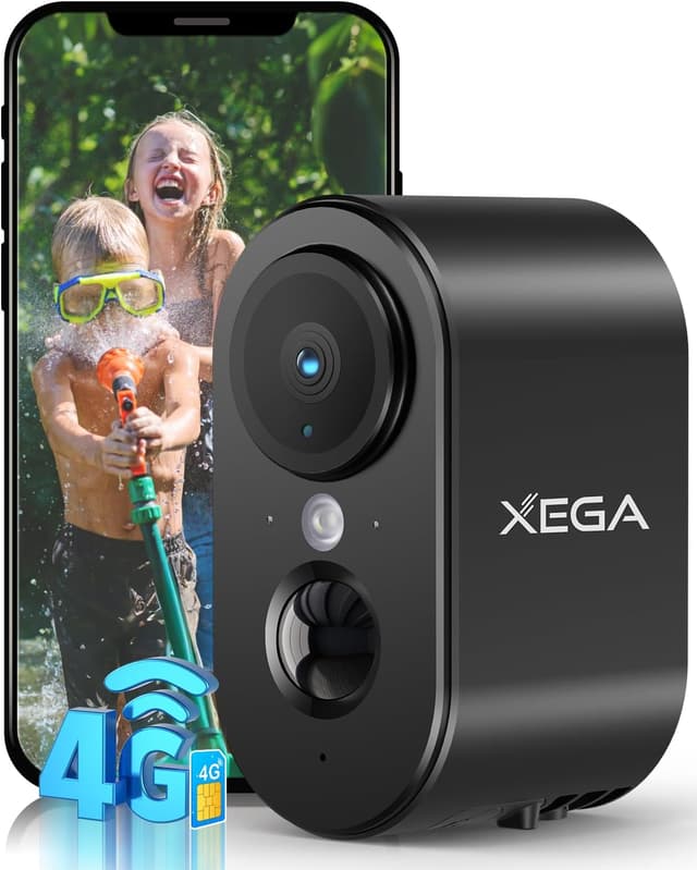 Detalle de Xega 4G Cellular Security Camera with SIM Card (No Wi‑Fi), 2K/3MP Outdoor & Indoor, 6000mAh Battery, IP65