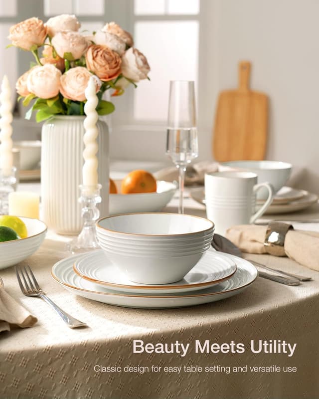 Detalle 2 de Famiware Jupiter 18-Piece Stoneware Dinnerware Set (Service for 6) in White