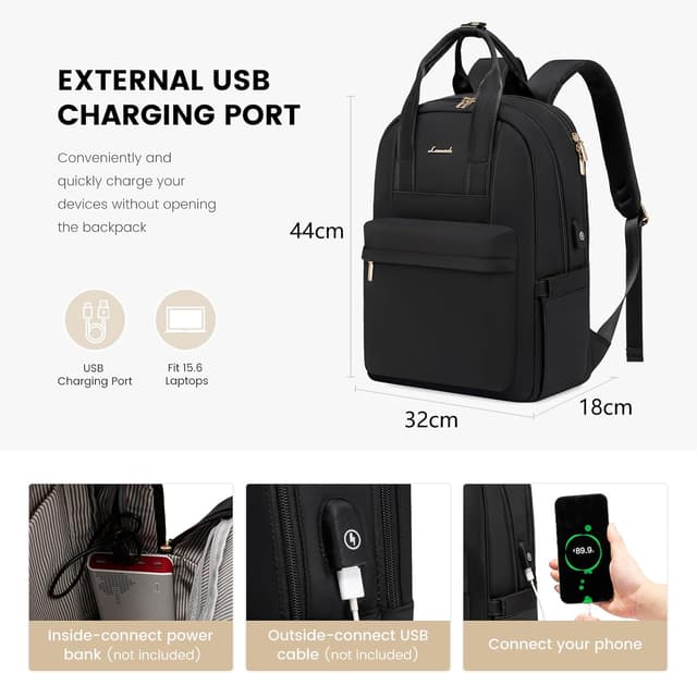 Detalle 2 de LOVEVOOK Rucksack Damen 15,6 Zoll