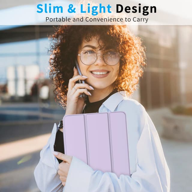 Detalle de Mansiruyi 8-inch Tablet Case with Trifold Stand, Auto Sleep/Wake and Shock Protection – Light Purple