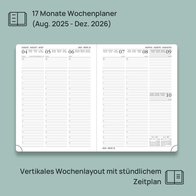 Detalle de POPRUN Kalender 2025–2026 Wochenplaner A5, 17 Monate 📅