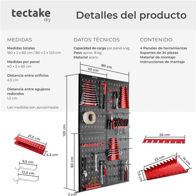 Thumbnail 5 de tectake Organizador de Herramientas 4 Tableros