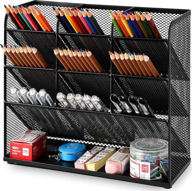 Detalle de Marbrasse Mesh Desk Organiser with 9 compartments – multi-functional pen holder for home office & school