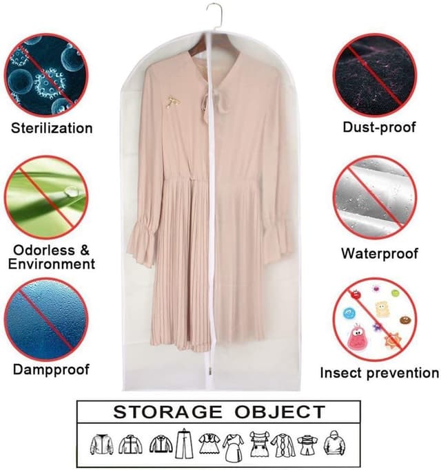 Detalle 2 de Garment Bags for Hanging Clothes 24x40 White Breathable Suit Covers