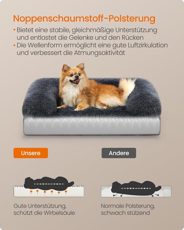 Detalle 2 de Feandrea FluffyHug Hundebett (Größe M) – Hundekissen mit Noppenschaum, abziehbarer & waschbarer Bezug – 76 x 58 x 16 cm, dunkelgrau