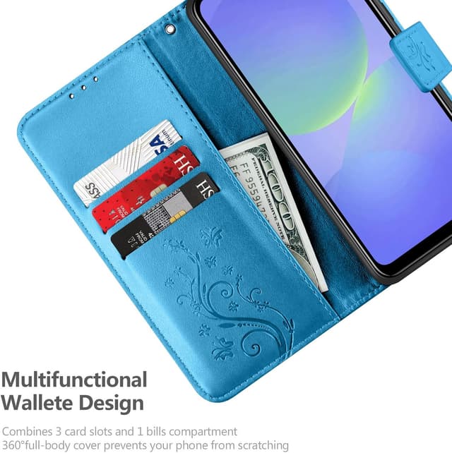 Detalle de YIRSUR Handyhülle für Samsung Galaxy A36 5G (Blau) mit Flip-Case, 3 Kartenfächern und Hartglas-Schutzfolie