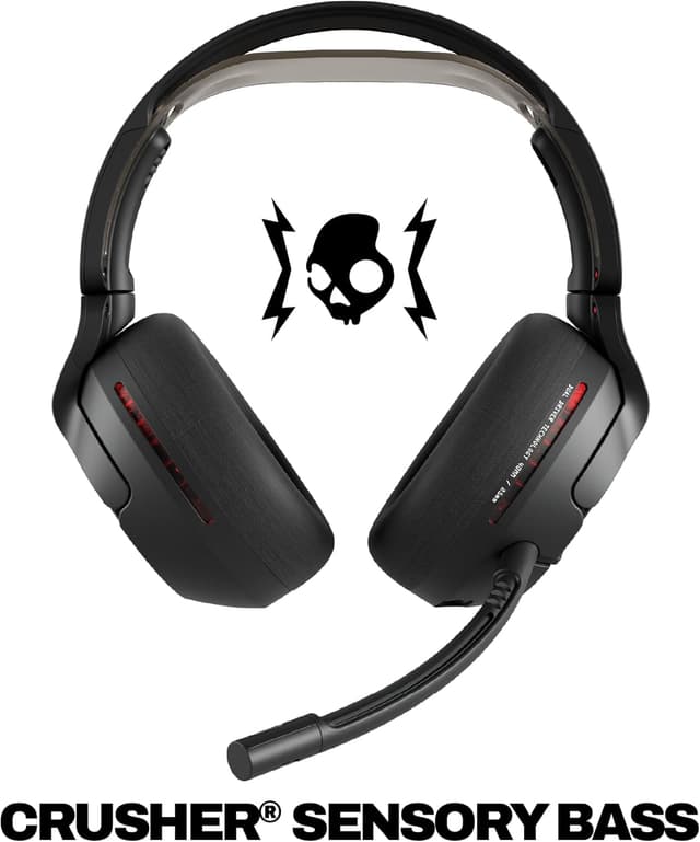 Detalle 2 de Skullcandy Crusher PLYR 720 Wireless Gaming-Headset (THX Spatial Audio, kabellose 25 ms, abnehmbares Mikrofon) – Digi-Black
