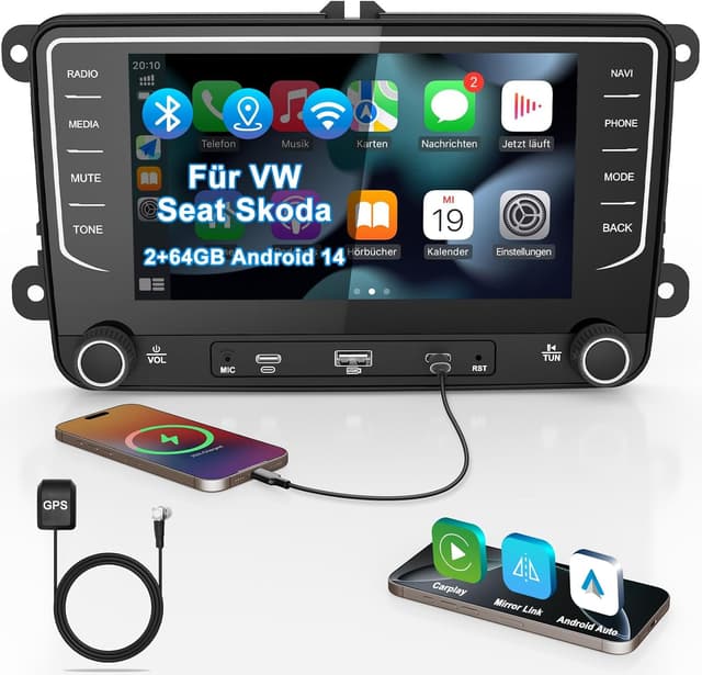 Detalle de Autoradio 2+64GB Android 14 7 Zoll für VW Golf