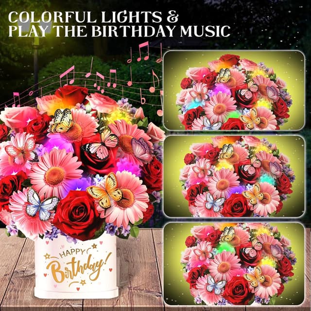 Thumbnail 1 de Musical Birthday Cards 3D bouquet with lights