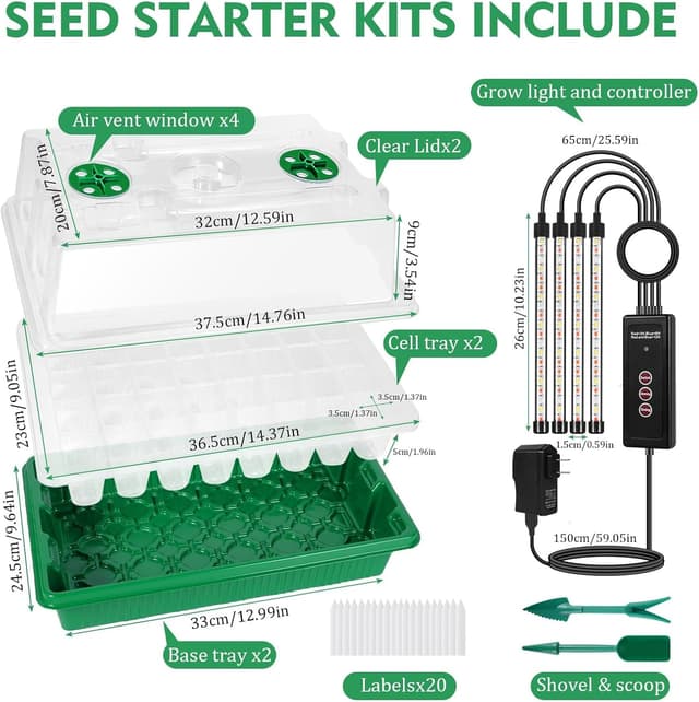 Thumbnail 6 de Kit de démarrage de graines Verdenu Seed Starter Tray avec lampe de croissance (lot 2, 80 alvéoles) et dôme d’humidité