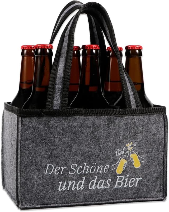 Detalle de Anicy Männerhandtasche Bier – Flaschenträger für 6 Flaschen mit lustigem „Der Schöne und das Bier“-Motiv