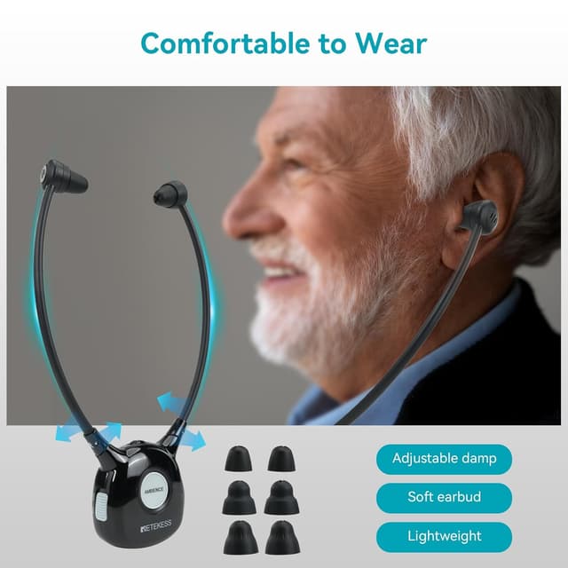 Detalle 2 de Retekess TA008 kabellose Funkkopfhörer für TV mit 2,4G Low-Latency, 30 m & einstellbarer Dämpfung