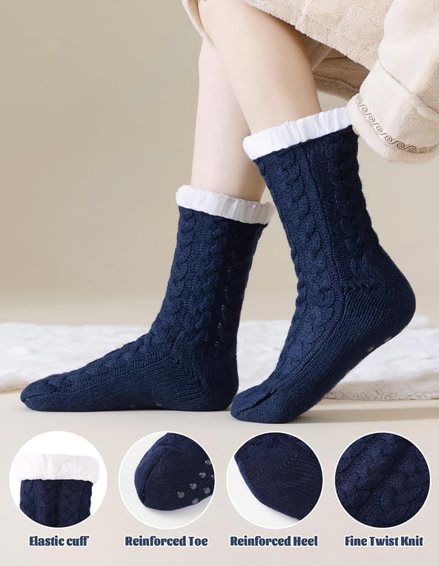 Detalle de FUSACONY chaussettes femme polaire antidérapantes d’intérieur (type chaussons) pour l’hiver