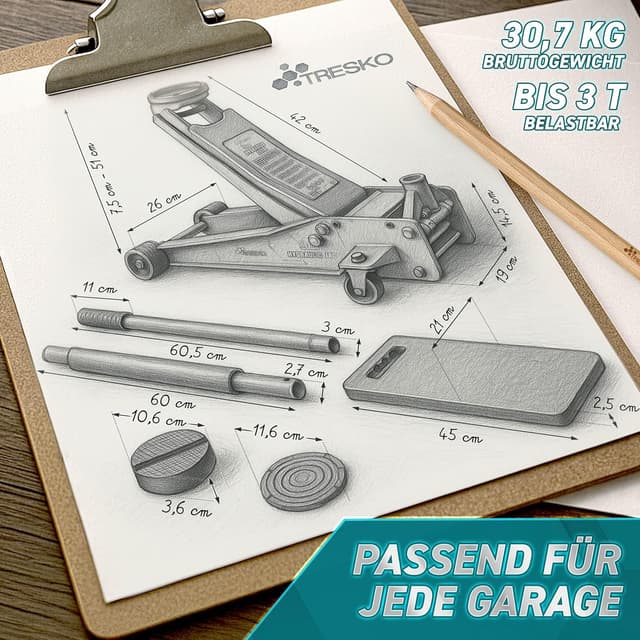 Detalle 2 de TRESKO Hydraulischer Wagenheber 3T 75–510 mm